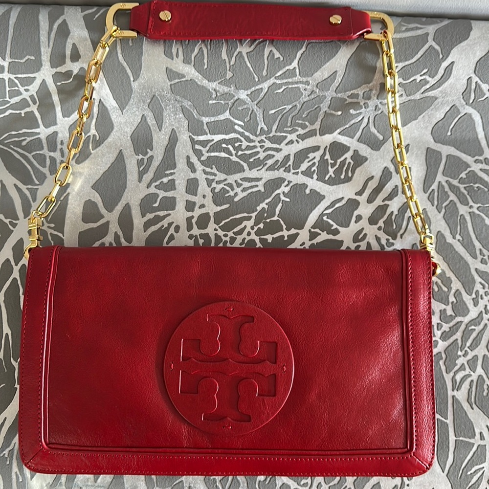 Tory Burch red clutch